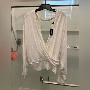 Express Elegant Cream Wrap Blouse